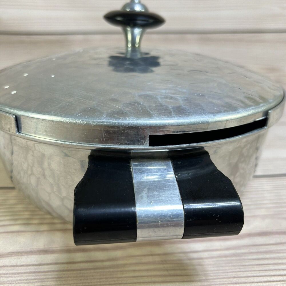 Vintage Puralum Italy Hammered Aluminum Casserole Dish Server w/Lid 8" MCM Retro - Picture 8 of 16